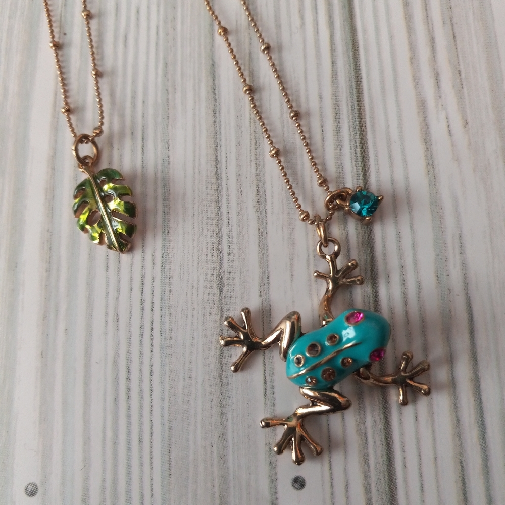 Betsey Johnson Rainforest Frog Double Chain Necklace - Picture 4 of 9